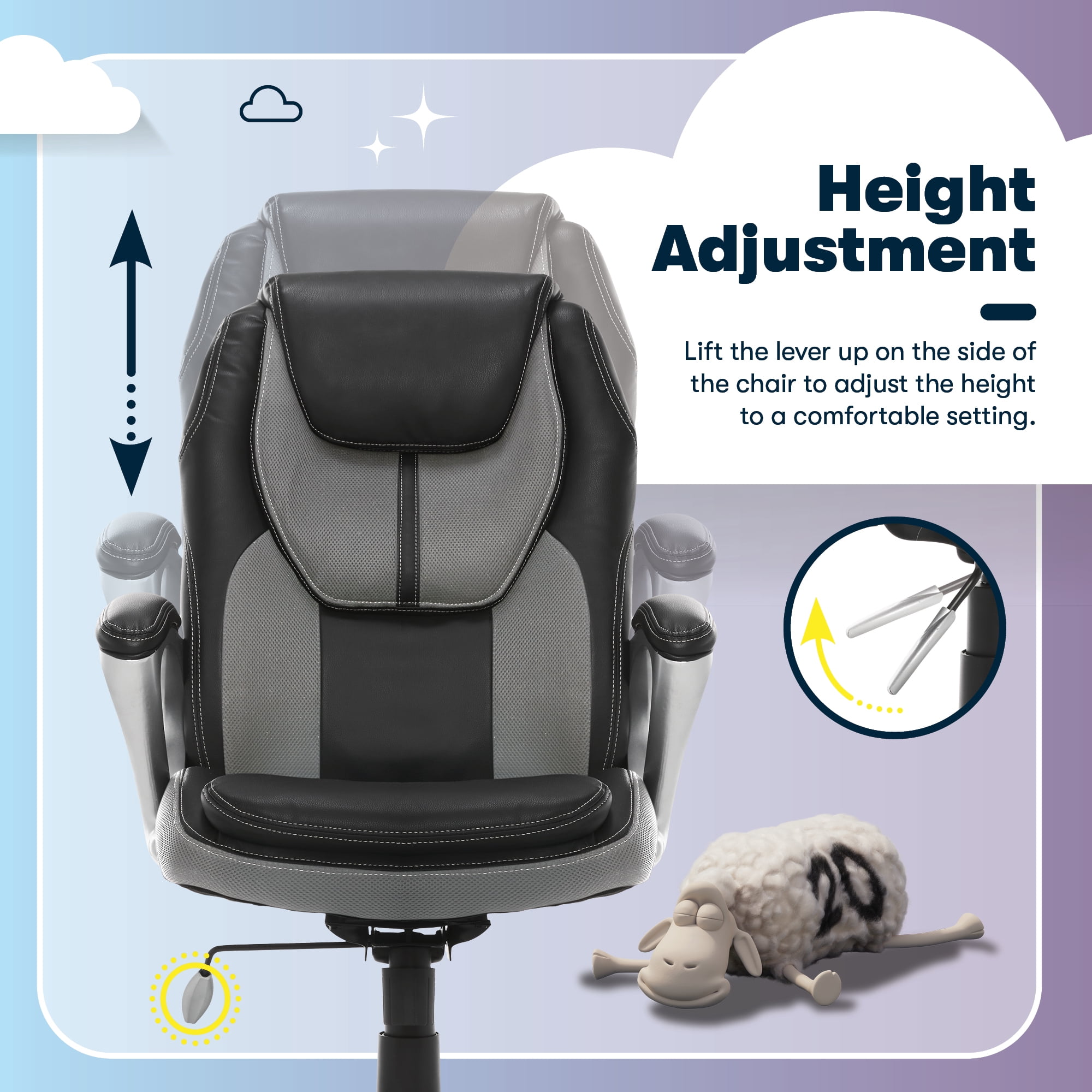 Serta Amplify Executive Office Chair with Faux Leather and Mesh, Adjustable Ergonomic Comfy Seat with Lumbar Support, Modern Computer Desk Chairs, Swivel Rolling Wheels Gray