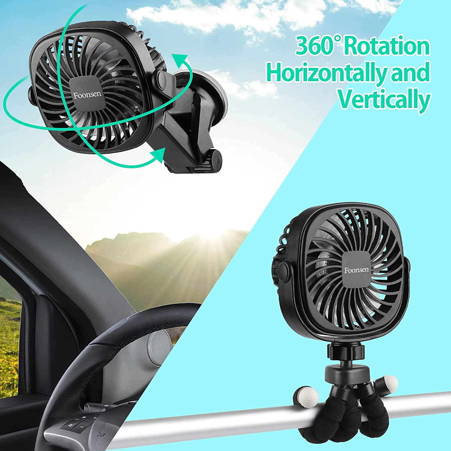Cxy Rechargeable USB Stroller Fan, Portable Car Fan, Car Seat Fan, Desk Fan, Flexible Tripod Clip on Bed, Bike, and Crib, Battery Powered