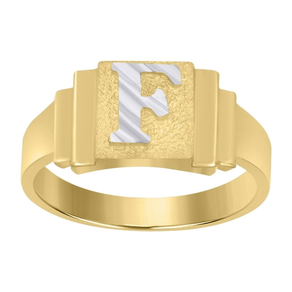 10kt Real Two-tone Gold Unisex Initial Alphabet F Ring