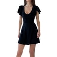 thumbnail image 1 of Lucakuins Mini vestido para mujer, manga de mosca, cuello en U, color sólido, vestido de verano, ropa de calle para fiesta diaria Lucakuins moda, 1 of 2