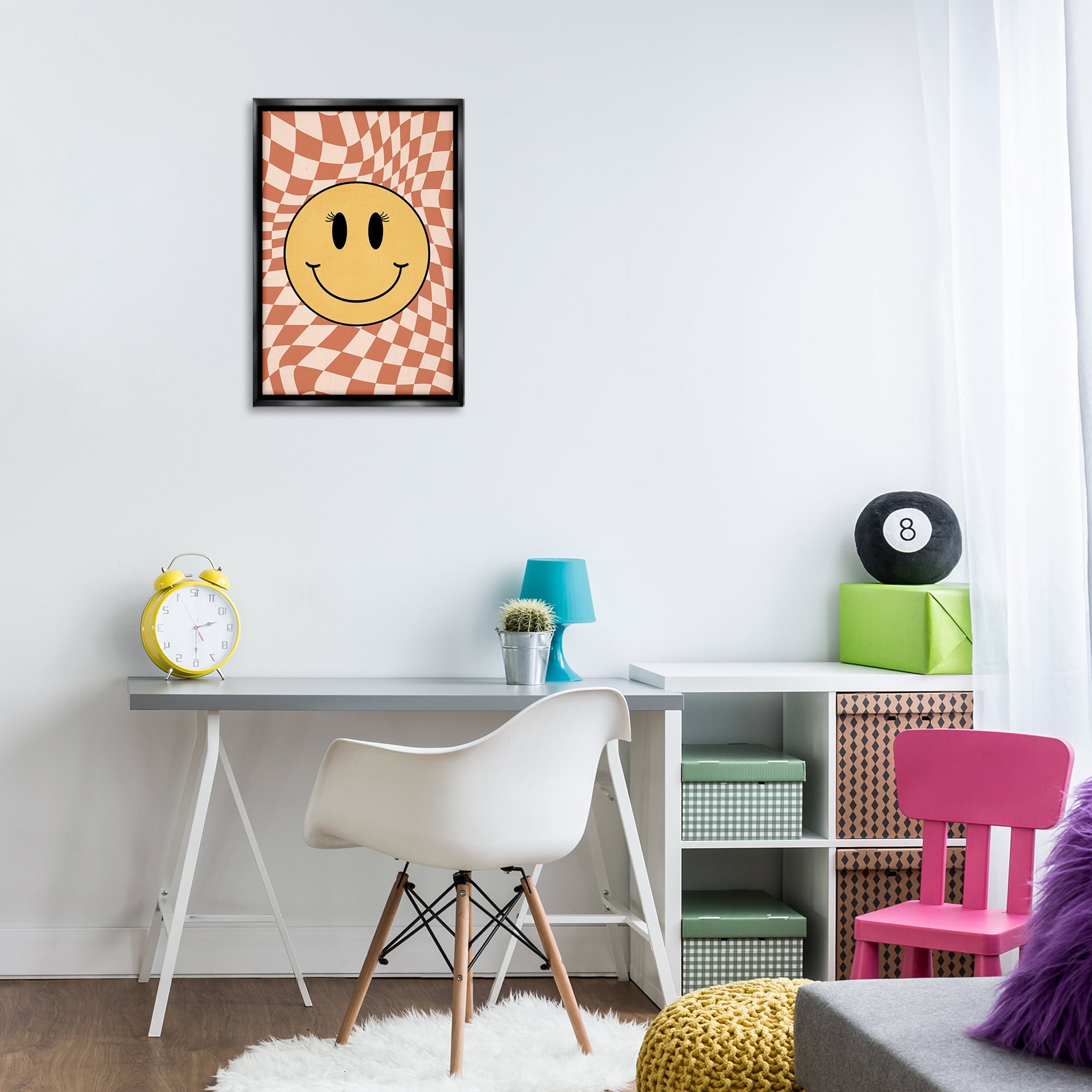 Stupell Industries Retro Checkered Smiley Novelty & Humor Painting Black Floater Framed Canvas Art Print Wall Art, 17 x 25