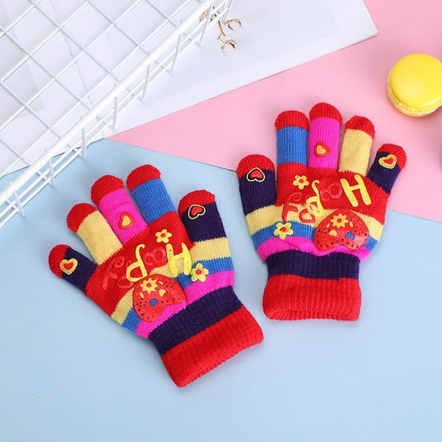 Winte Fashion Warm And Cold Proof Cute Love Double Layer Tthickened Student Children Gloves