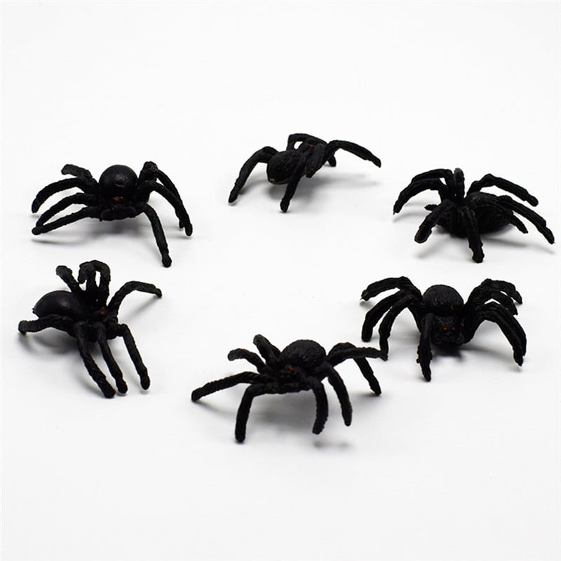 5Pcs Flexible Plastic Simulation Spiders Black Joke Prank Toy Halloween Gifts 2_ 