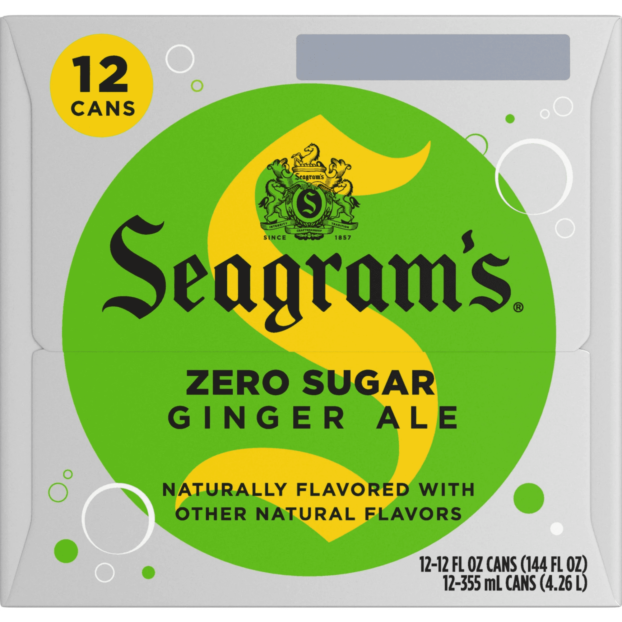 Seagrams Diet Zero Sugar Ginger Ale Soda Pop , Fridge Pack Bundle, 12 fl oz, 36 Pack
