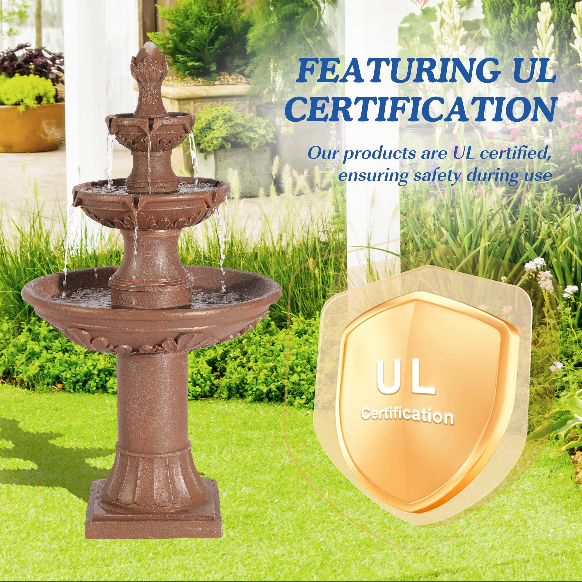 MAGIC UNION Outdoor Garden Water Fountains, 48.4" H Italian Style Fountains and Waterfalls Outside, 3-Tier Large Bubbler Cascading Indoor Floor Water Fountain Features with Pump for Home Yard Decor