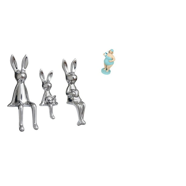 Figura De Familia De Conejos Y Muñeca De Resina De Mujer Playera, Estatua De Dama, Colección Para Mesa, Armario, Estantería, Decoración De Sala De Estar, Escultura De Animal, Centro De Mesa