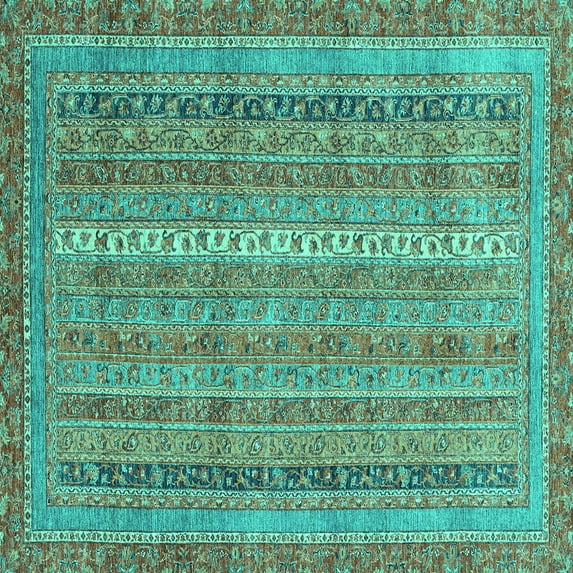 Ahgly Company Machine Washable Indoor Square Abstract Turquoise Blue Modern Area Rugs, 8' Square