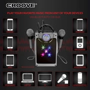 Croove Bluetooth Rechargeable Karaoke Machine with 2 Microphones and Flashing Disco Lights (Black)