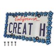 thumbnail image 2 of Creathome 3D Shining Daisy Wrenth License Plate Frame from Pure Zinc Alloy Metal Perfect Plate Holder,Matt Black with Blue Glitter, 2 of 9