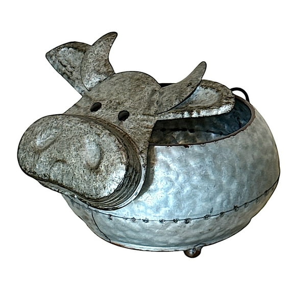 Cow Shape Planter Pot Metal Rustic Farmhouse Country Barnyard Design Indoor Outdoor Home Kitchen Patio Room Garden Flowers Holder