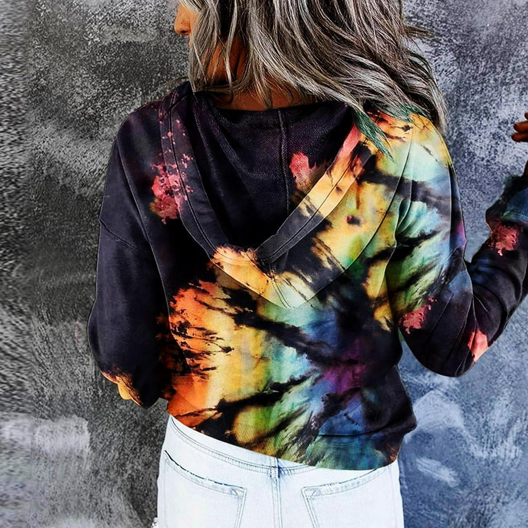 dmqupv Light Weight Pullover Hoodies for Women Women s Pullover Hoodie Tie Dye Sweatshirt Warm Top Black M
