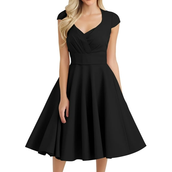 MGCWSH Women Short 1950s Retro Vintage Cocktail Party Swing Dresses Black 2XL