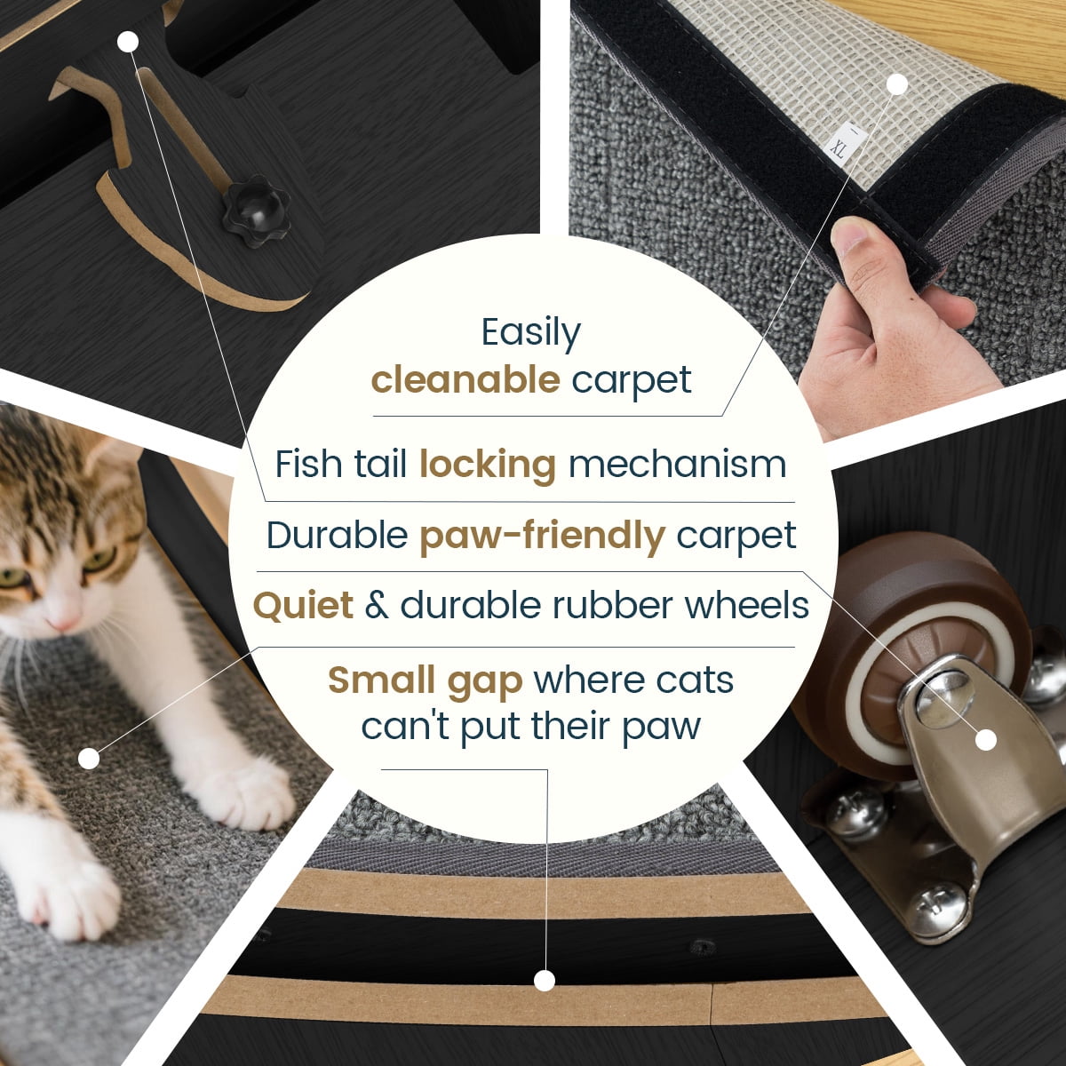 DOMIPET Cat Exercise Wheel, 45.3" Large XL Cat Treadmill Wheel for Indoor Cats, Running Wheel with Detachable Carpet for Running/Walking/Training, Suitable for Most Cats