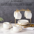 thumbnail image 5 of ALORHARDRO 19 Pcs Porcelain Tea Set, Tea Cups and Saucers, European Ceramic Tea Set, Luxury British Coffee Cup Set - 6 Cups/3.04 fl.oz,6 Saucers,6 Spoons,1 Metal Holder, White, 5 of 9