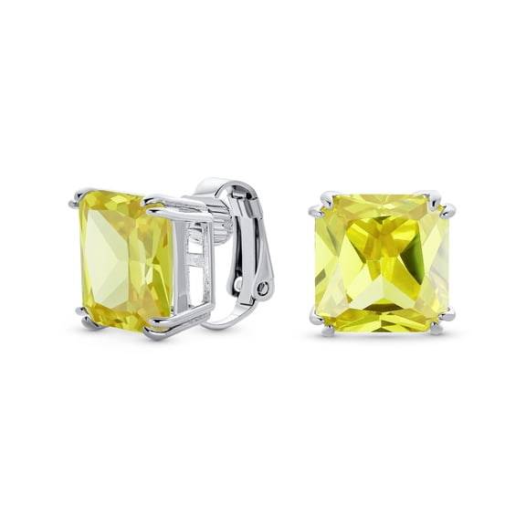 Bling Jewelry Womens Traditional Large 5CT Square CZ Solitaire Clip-On Earrings Silver Plated 12MM