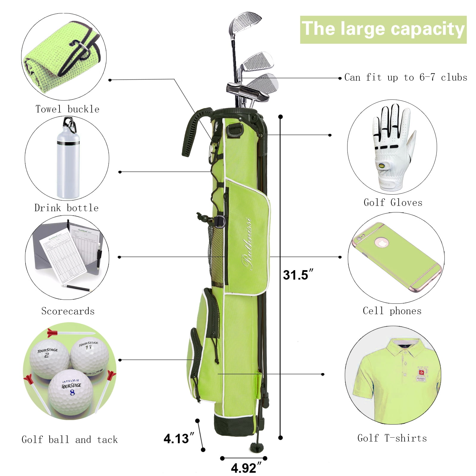RUTHNISSI Golf Stand Bag, Lightweight Golf Easy Carry Bag with Padded Strap，Durable Pitch n Putt Golf Bag , Practice Ranger Sunday Golf Bag for Men&Women