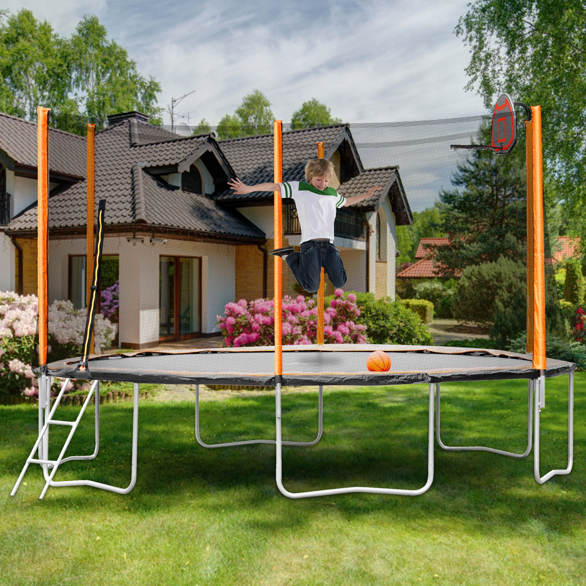 Spreekwoord spelen Derbevilletest 14' Kids Trampoline, 2021 Upgraded Trampoline with Basketball Hoop,  Backboard Enclosure, Net Jumping Mat, Safety Spring Cover Padding & Ladder,  Outdoor Garden Trampoline for 5-12 Boys & Girls, SS905 - Walmart.com