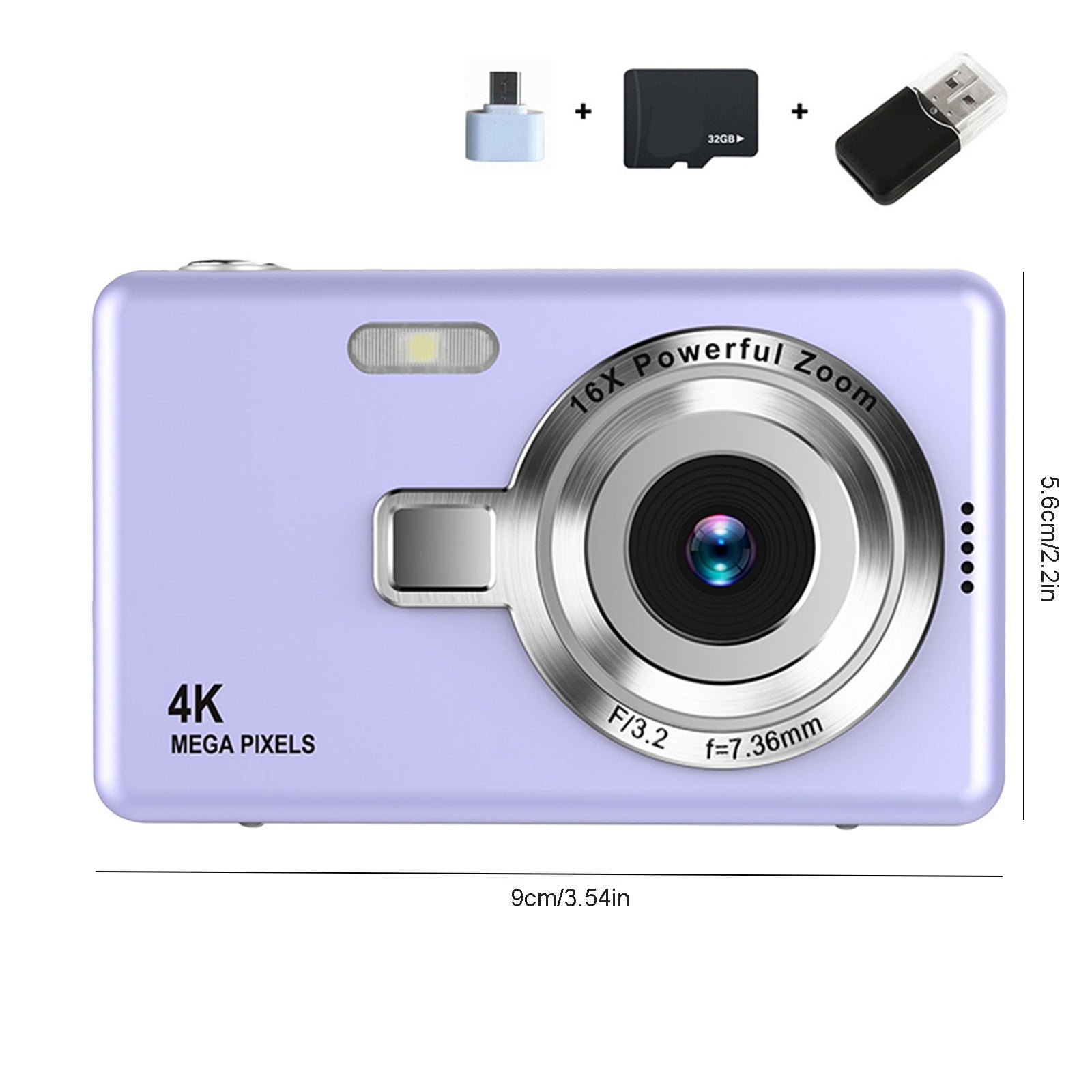 Digital Camera 1080p HD, Up To 48MP Interpolation, Electronic Stabilization, 16x Digital Zoom, 2.4‑Inch LCD, Night Flash, Face Detect, MicroSD Up To 64GB, Rechargeable, Compact Student Portable