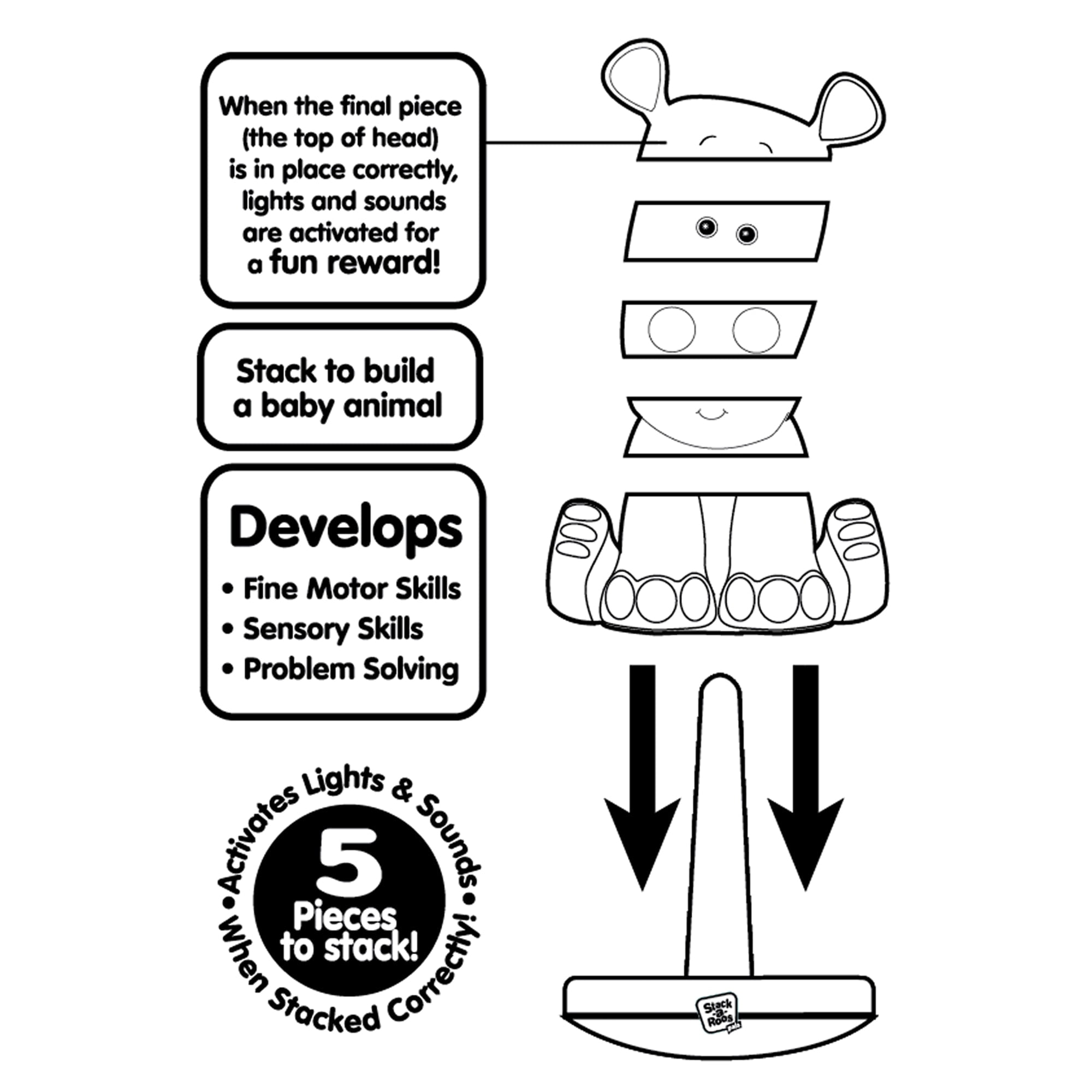 Stack-a-Roos Pals: Baby Cow - Lights & Sounds, Toddlers Ages 12+ Months, 5 Piece Stacking Animal Tower, Boys & Girls