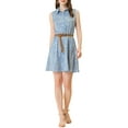 thumbnail image 1 of Vestido sin mangas de media abertura con estampado floral para mujer Inspire Chic, largo hasta la rodilla, con cinturón, en azul y amarillo, 1 of 7