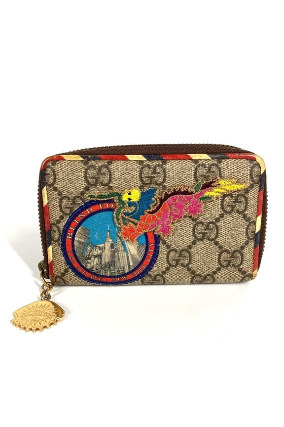 Pre-Owned GUCCI 473911 GG Supreme Courier Patch Business Card Case, Pass Coin Purse,... (Fair)