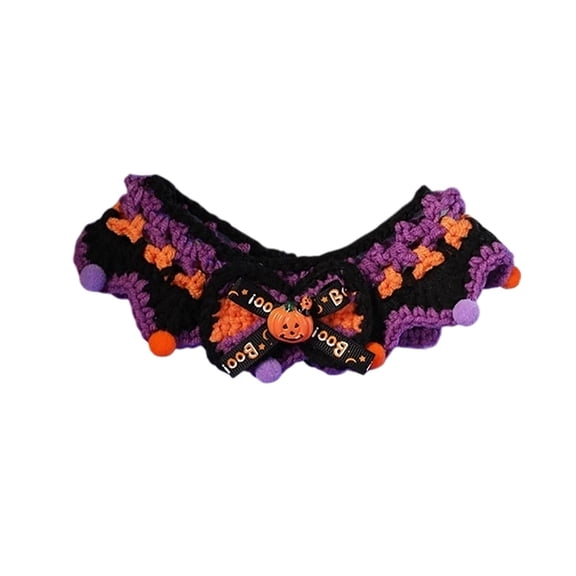 Crochet Halloween Pet Collar With Cat Design Soft Yarn Neck Accessory For Cats And Small Dogs Adjustable Fit For Daily Wear C-48Cm