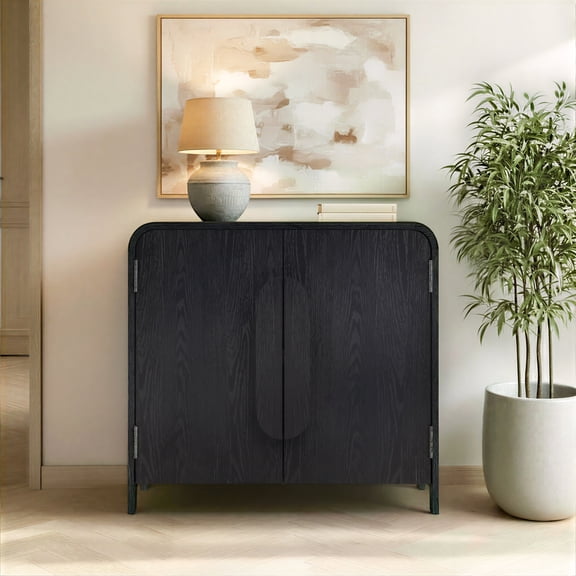 Modern Curved 32" Entryway Accent Cabinet - Black