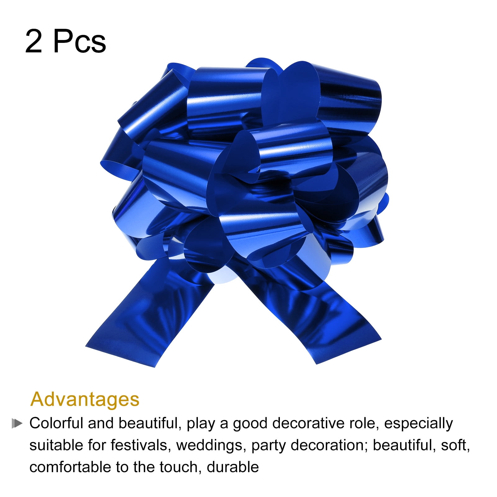 2pcs 16 Inch Extra Giant Large Pull Bow Christmas Metallic Car Gift Wrapping Bows Ribbon for Wedding Car, Blue
