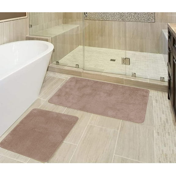 Yafa Home Fashion 2 Piece Solid Microfiber Soft Bathroom Rug Set, Non-Slip TPR Backing