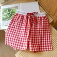 thumbnail image 2 of Checked Shorts for Womens Drawstring Elastic Waist Put On Strech Pajamas Shorts Baggy Relaxed Fit Sleepwear Tummy Control Quick Dry Active Pjs Shorts Lounge Breathable Nightwear 2025 Summer, 2 of 3