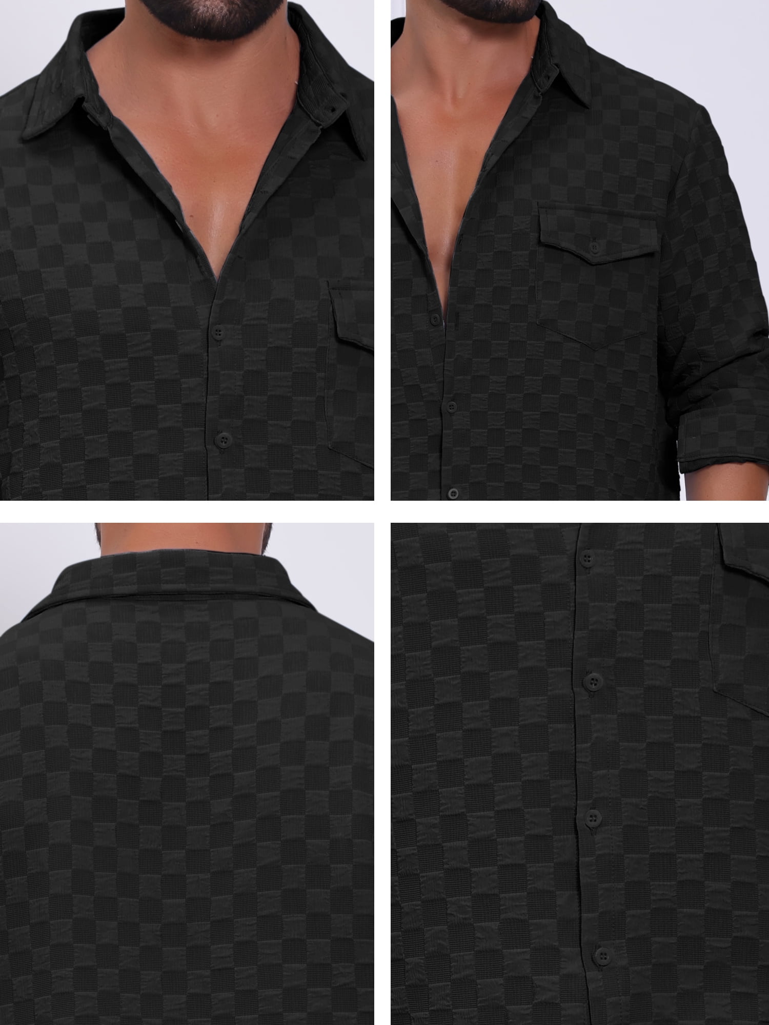 DARING DIVA Men's Plaid Textured Casual Long Sleeve Button Down Shirt XL Black