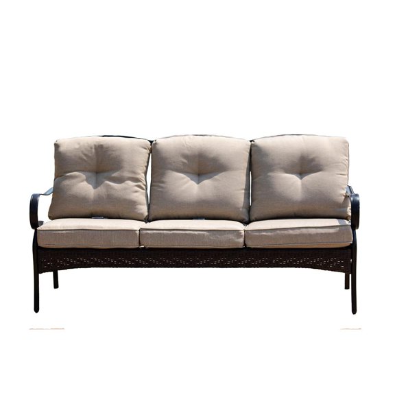 69" X 29" X 35" Black Steel Sofa with Beige Cushions