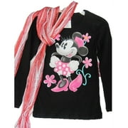 Little Girls Black Pink Minnie Print Stripe Scarf Long Sleeved Shirt 4-6X