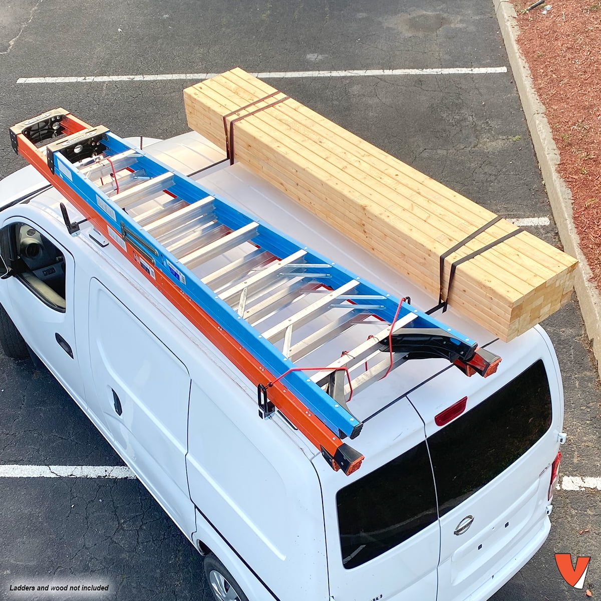 Vantech Heavy Duty 2 Bar Ladder Roof Rack Fits: Nissan NV200 2013-on (White)