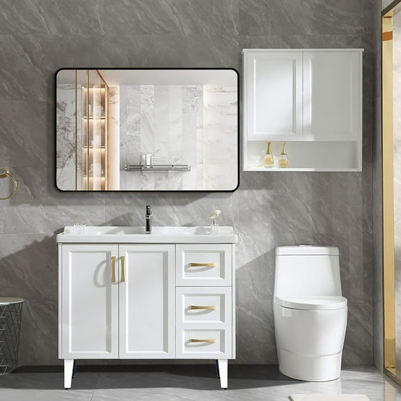 Xukmct Black Metal Frame Makeup Mirror Vanity Mirror Rectangular Wall Mirror for Bathroom, Living Room, 30x40 Inch