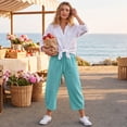 thumbnail image 6 of Petite Capri Pants Womens Wide Leg Palazzo 2026 Summer Casual Pull on High Waisted Barrel Lounge Flowy Cropped Beach Work Trousers Mint Green 2XL, 6 of 7