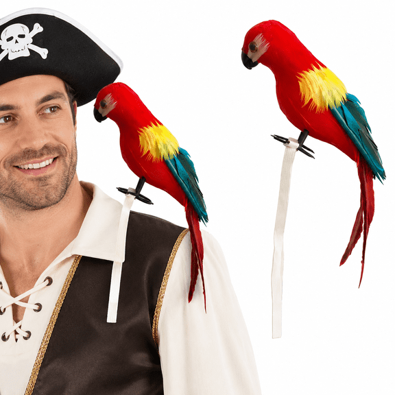 Pirate Parrot Shoulder Accessory, Realistic Macaw Bird Decoration with Feather Design, Costume Prop, Garden, Party, Wedding and Home Decor