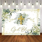 Greenery Baptism Backdrop Green Eucalyptus Gold God Bless Background First Holy Communion Christening Newborn Baby Shower Party Decorations Banner Photo Booth Props (Green, )