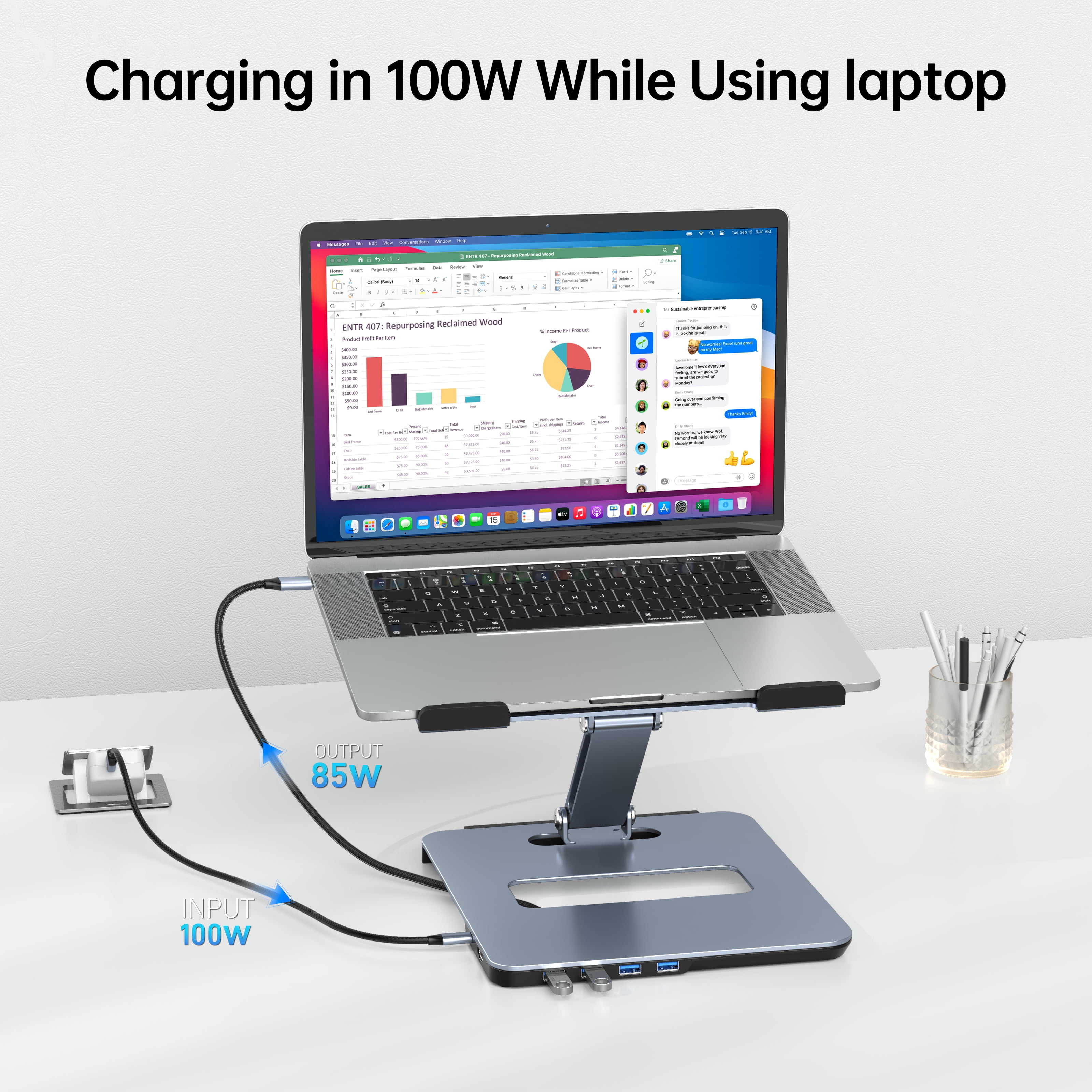 BENFEI Laptop Stand with USB C 6in1 Docking Station, HDMI 4K@60Hz, 4*USB3.0, 100W PD