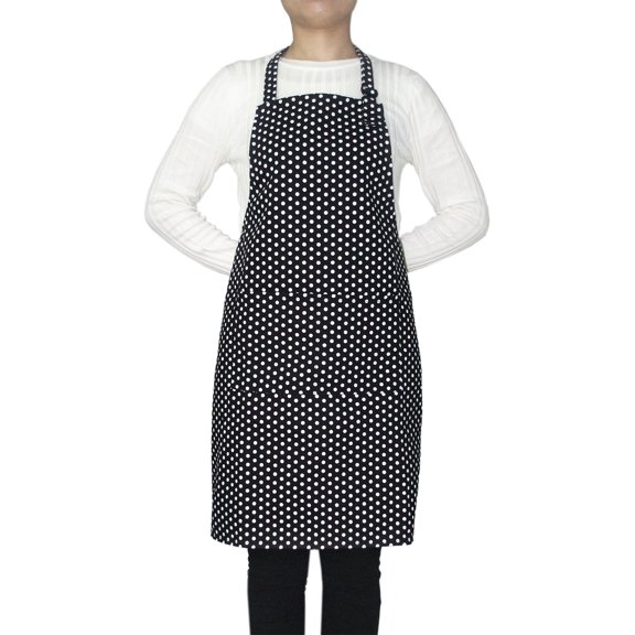 Opromo 2-Pack Cotton Canvas Adjustable Chef Kitchen Aprons-Black Dot-XL