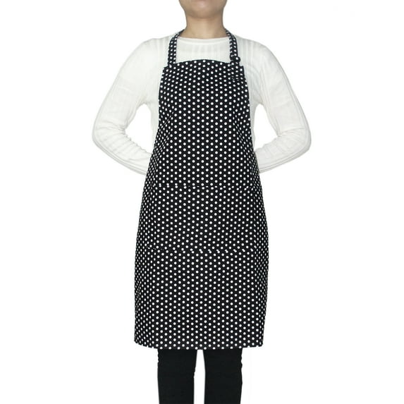 Opromo 2-Pack Cotton Canvas Adjustable Chef Kitchen Aprons-Black Dot-XL