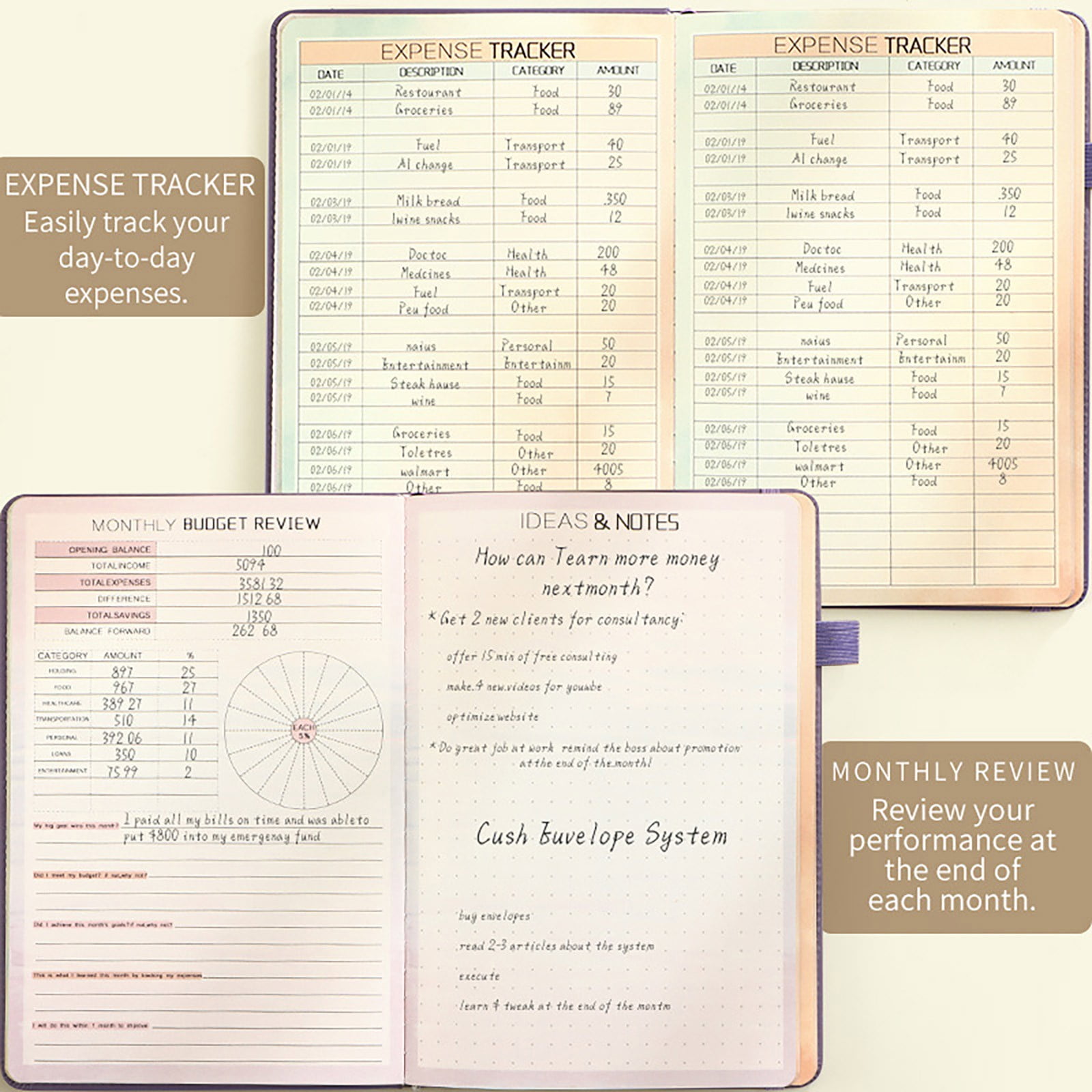 CSSJKYJ Budget Planner - Expense Tracker Notebook with 8 Stickers. Monthly Budgeting Organizer, Finance Logbook & Accounts Book, Bill Tracker, A5 (Purple)