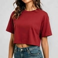thumbnail image 2 of Rhuody Womens T Shirts Short Sleeve Summer Cropped T Shirt Short Loose Fit Round Neck Sporty Tee Classic Women Clothing Brick Red, 2 of 5