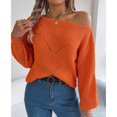 thumbnail image 6 of Orange Womens Sweatshirt Women's Solid Color Casual Cut Out One Line Neck Off Shoulder Long Sleeve Pullover Sweater Fall Clothes for Women, 6 of 6