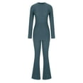 thumbnail image 5 of Gmluru Women's 2 Piece Set Style Double-Breasted Drape Jacket Pajamas Pants Set Long Sleeve Lapel Set Plus Size Lounge Sets Winter Blue S, 5 of 7