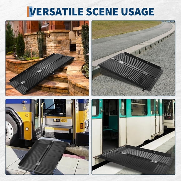 Historyli Rampa para silla de ruedas QinaQin de 1,8 m con asa,plegable,de aluminio antideslizante,para discapacitados,con capacidad de 362 kg,para umbrales de casas y puertas,color negro