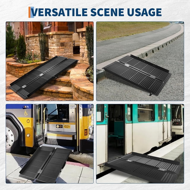 OUYAWEI Wheelchair Ramp with Handle 2FT Non-Slip Aluminum Folding 800 LBS Capacity Threshold Ramps for Home Doorways Black