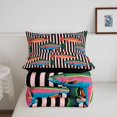 thumbnail image 5 of Manfei Cartoon Trout Full Size Comforter Sets, Stripe Abstract Bedding Comforter Set, Pink Black Orange, Black Reversible, 3-Piece, 1 Comforter and 2 Pillowcases, 5 of 7