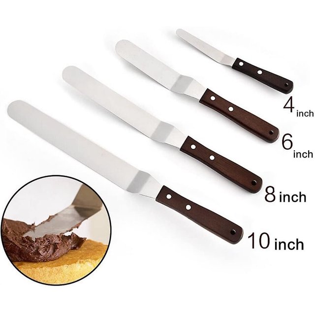 Juego de 4 espátulas de glaseado en ángulo de acero, espátulas de pastelería dobladas, espátulas de cocina, espátula de pastelería en ángulo de acero inoxidable (4/6/8/10''). Afortunado Sencillez