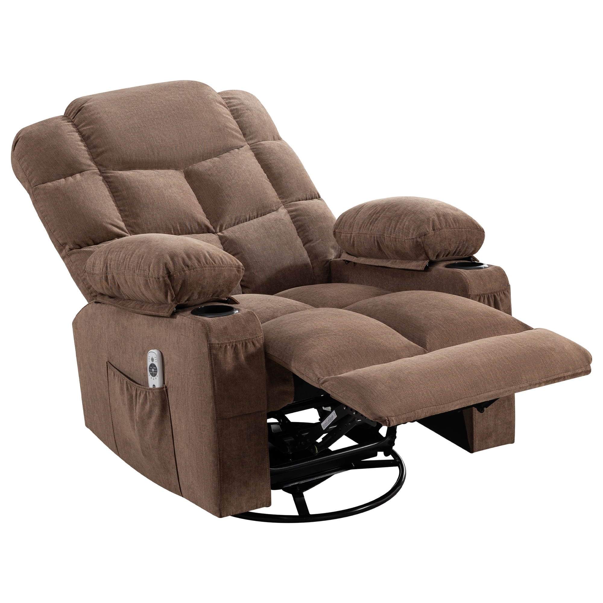 Alvantor Swivel Recliner Chair with Massage & Heat Single Rocker Sofa with Cup Holders for Bedroom Home Theater Brown